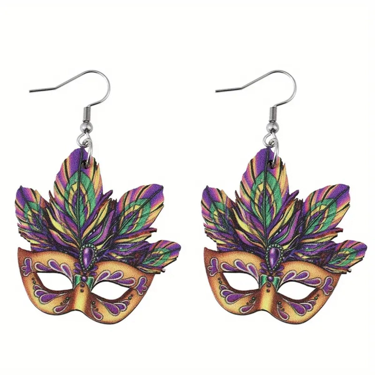 Wholesale Carnival color jewelry exaggerated mask hollow wooden personality trend earrings