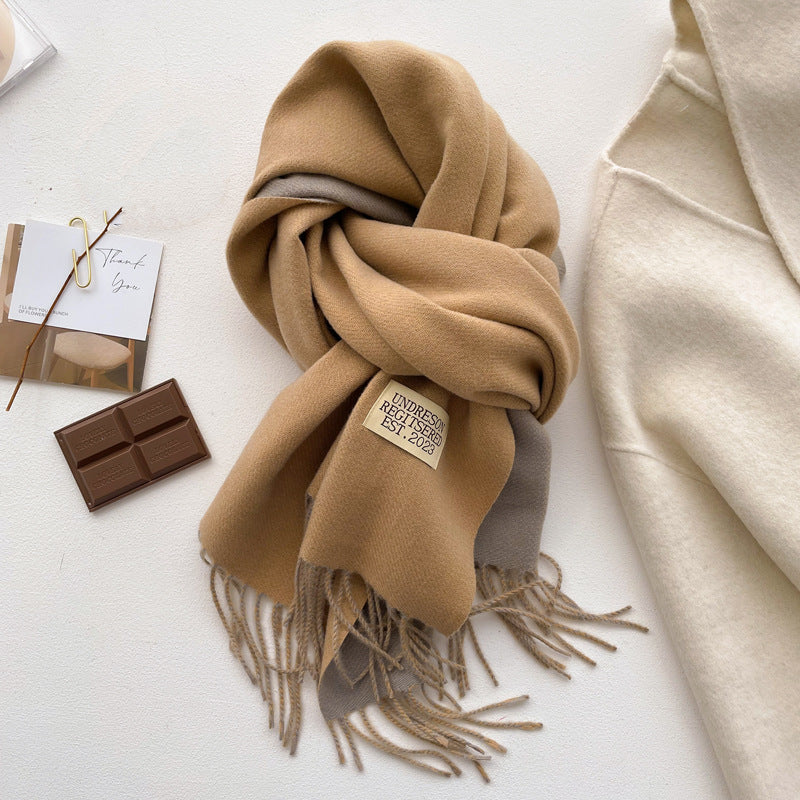 Wholesale Double-sided Solid Color Scarf for Women Autumn and Winter Thickened Imitation Cashmere Tassel Shawl