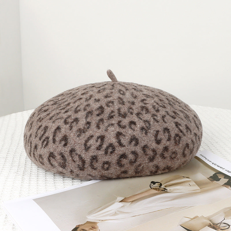 Wholesale Leopard Print Woolen Painter Hat Three-dimensional Wool Beret