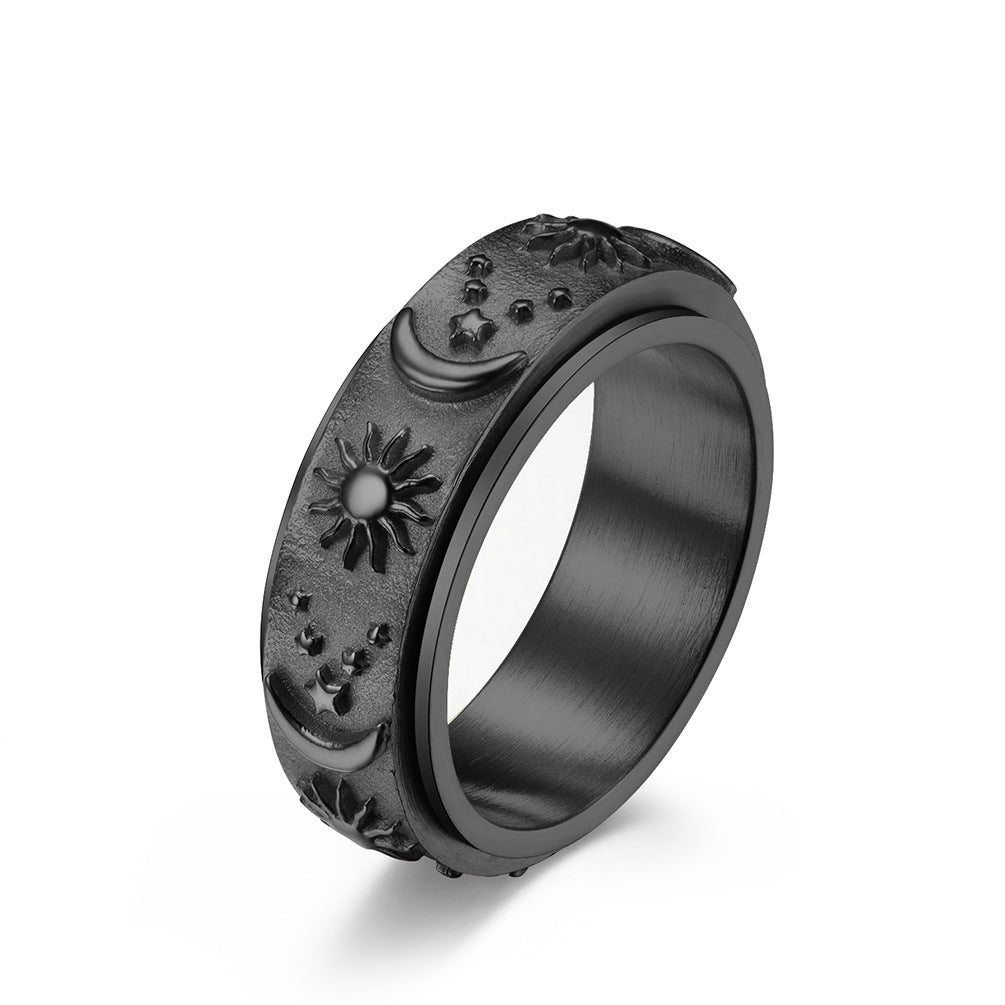 Wholesale Titanium Steel Ring Rotatable  Stress Relief Jewelry Star Moon Sun Design Fashion Accessory