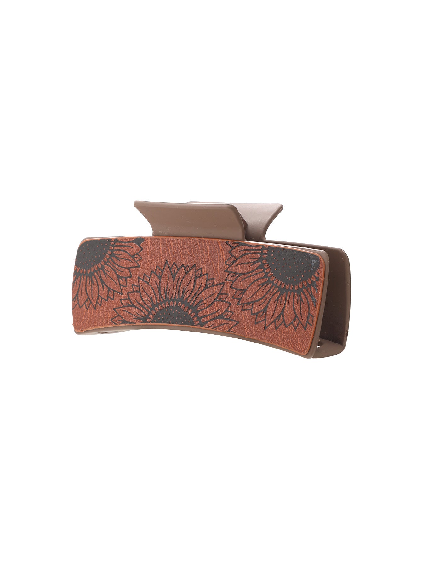 Wholesale Western Retro PU Leather Shark Hair Clip With Sunflower Print Minimalist Women S Hair Accessory Everyday Styling And Boutique Resale