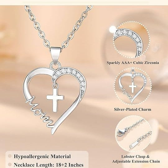 Wholesale Heart-shaped cross MOM clavicle necklace