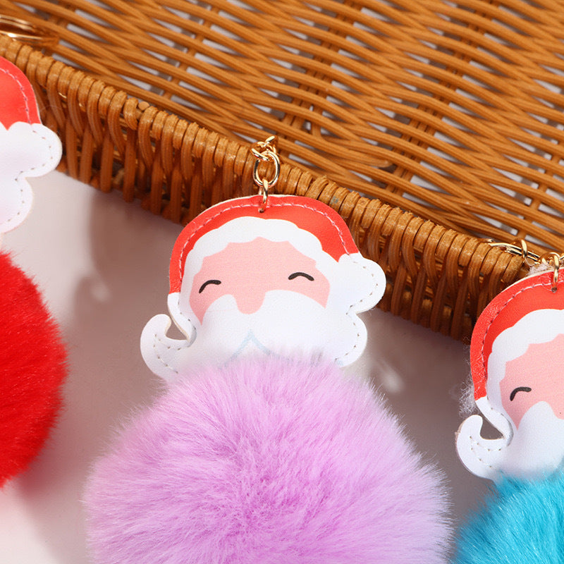 Wholesale Christmas Ball Environmentally Friendly Leather Santa Claus Plush Keychain