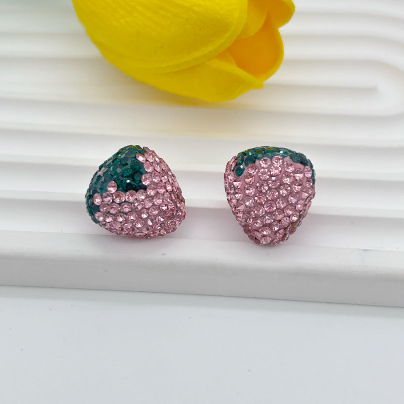 Wholesale 20pcs Strawberry clay filled with diamond beads