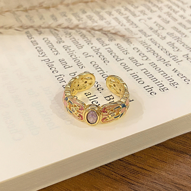 Wholesale Flower bud colored enamel drip pattern ring