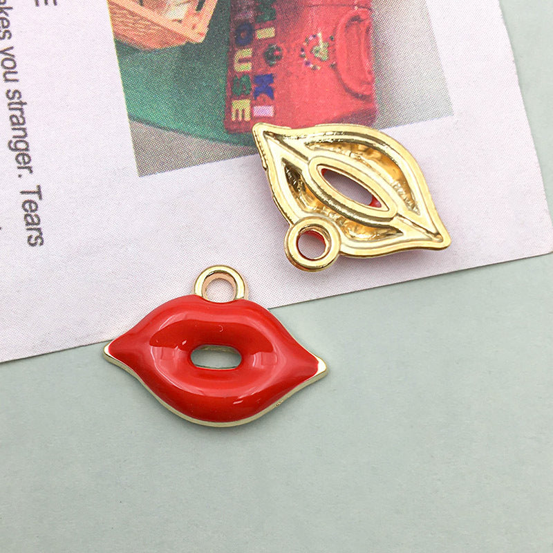 Wholesale 1 Drop Oil Alloy Red Simulated Lipstick Bow DIY Pendant