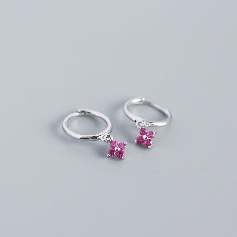 Wholesale French Style S925 Sterling Silver Geometric Diamond Floral Silver Earrings