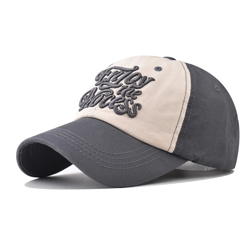 Wholesale Pure Cotton Washed Distressed Color Block Small Letter Baseball Cap