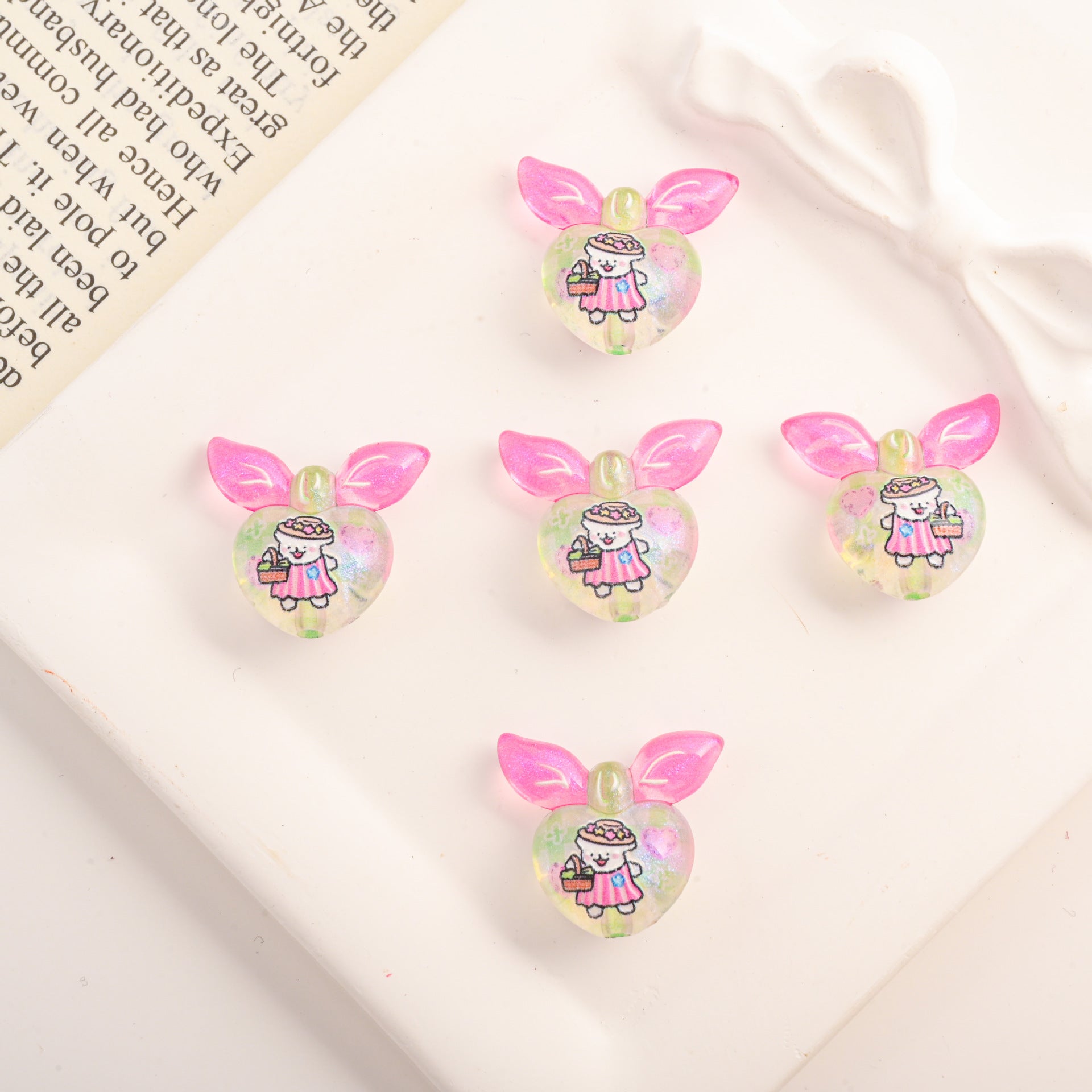Wholesale 10pcs Acrylic DIY Accessories Gradient Cartoon Heart Beads with Vertical Holes Beadable OLY Exclusive