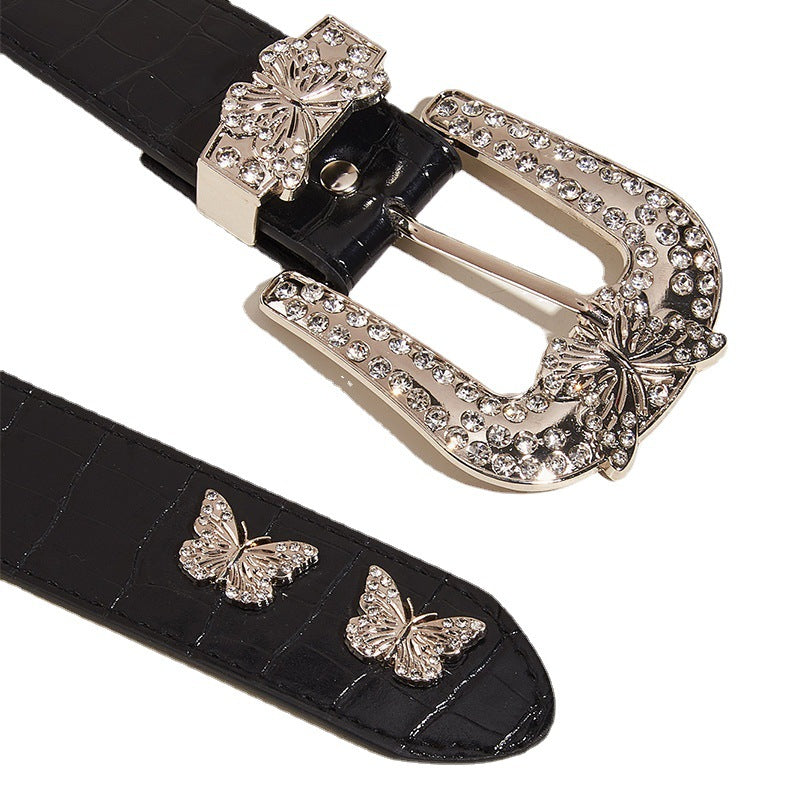 Whoelsale PU Butterfly Diamond Buckle Waistband