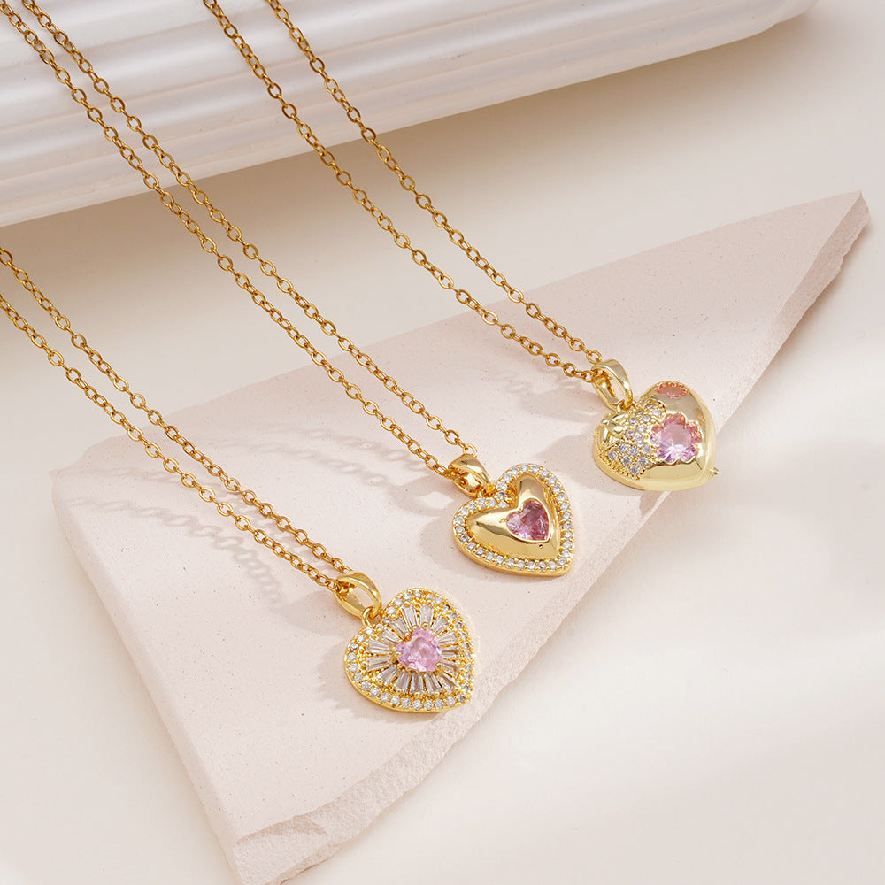 Wholesale Luxury Heart Flower Niche Temperament  Necklace