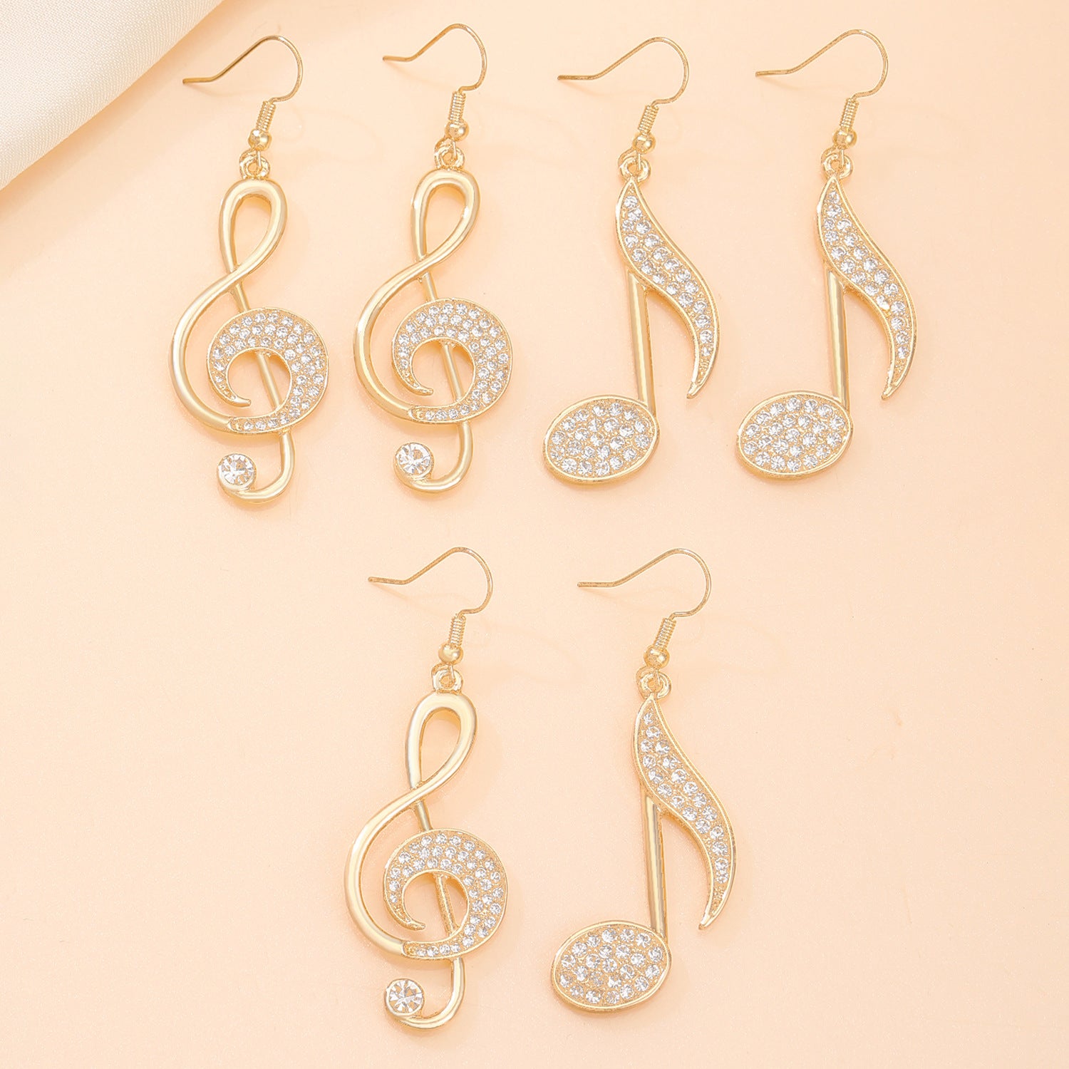 Wholesale Zirconia Musical Note Stud Earrings Asymmetrical