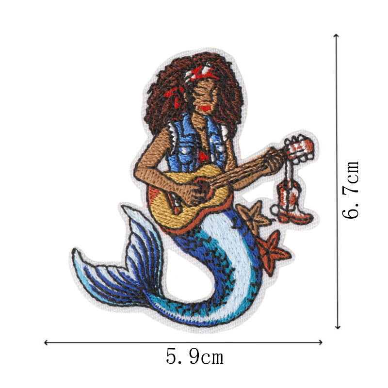 Wholesale West Coast Retro Mermaid Adhesive Embroidered Patches Guitar Cactus Nautical Design For Coat Repair Chic Craft Supply Boutique Resale