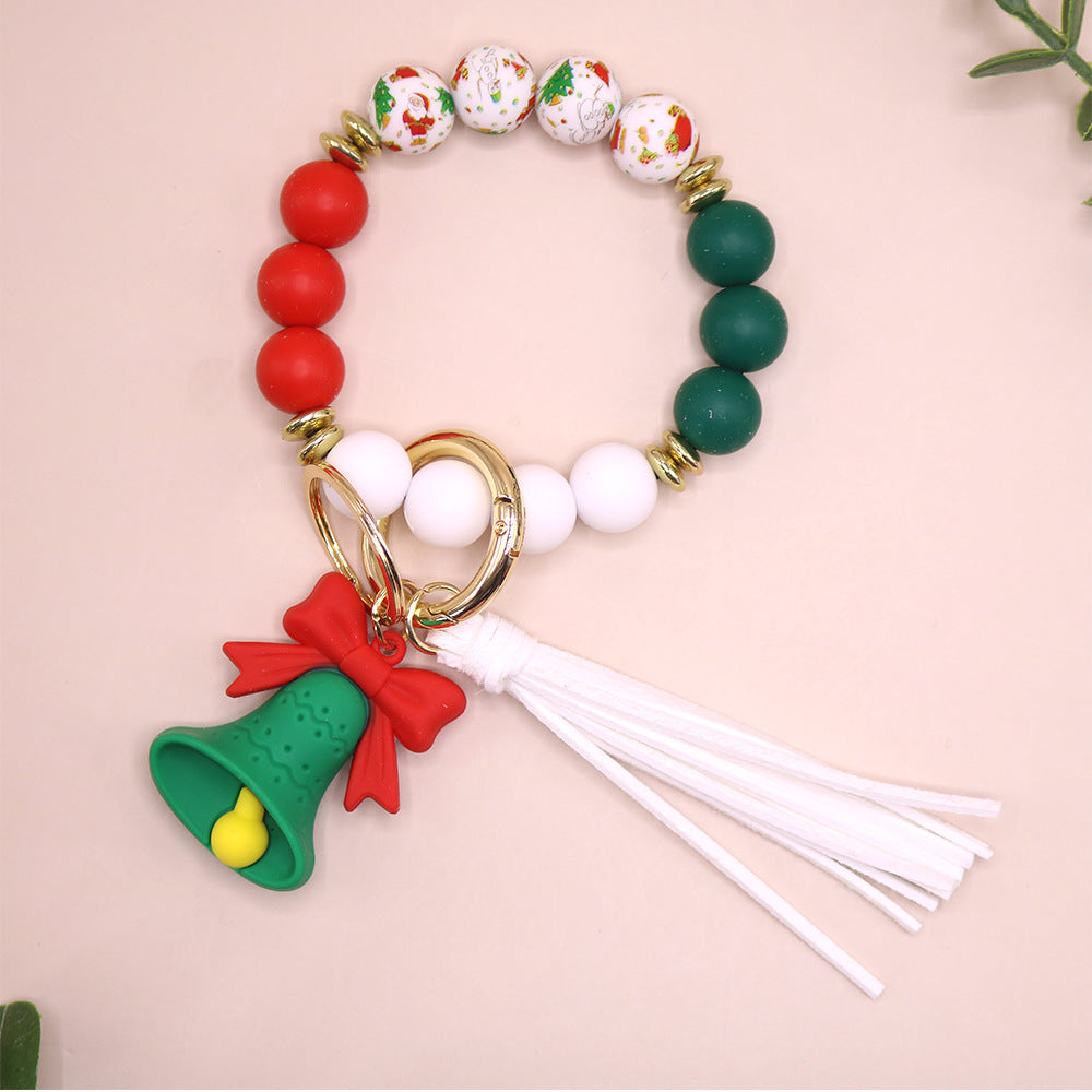 Wholesale 10PCS Silicone Christmas Elk Christmas Tree Beaded Wrist Keychain