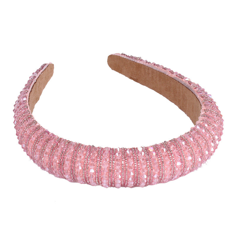 Wholesale Thick Sponge Pressed Hair Beaded Fabric Crystal Headband