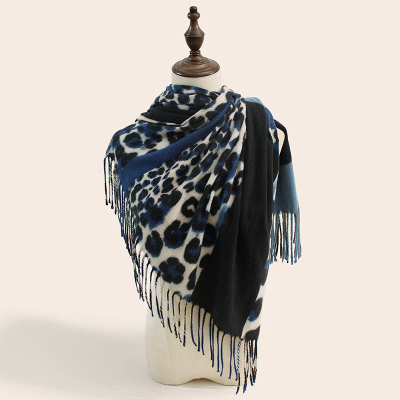 Wholesale Winter Leopard Print European and American Warm and Versatile Thick and Elongated Imitation Cashmere Scarf
