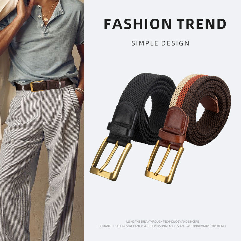 Wholesale cowhide braided belt pin buckle no hole vintage genuine leather belt