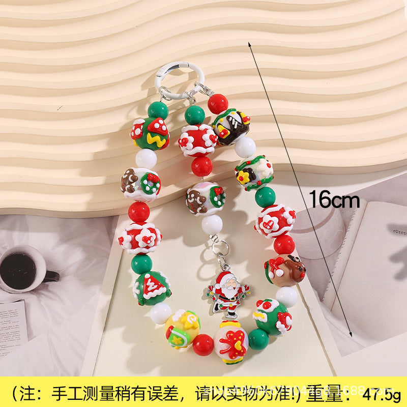 Wholesale Acrylic Beaded Keychain Christmas Santa Elk Cartoon Charm For Bag Car Key Decorative