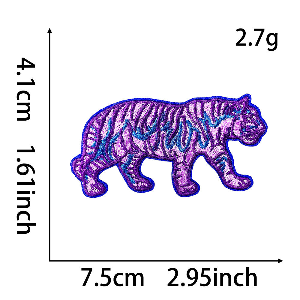 Wholesale Colorful Neon Tiger Embroidery Patch Five Tone Design Hot Melt Adhesive Backing Coat Decoration Chic Gift