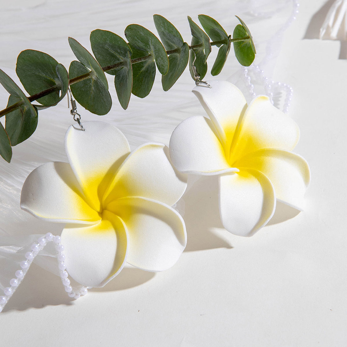 Wholesale Fabric flower tassel beaded earrings