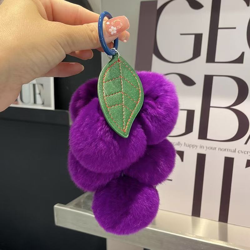 Wholesale Plush Cherry Car Pom Pom  Keychain