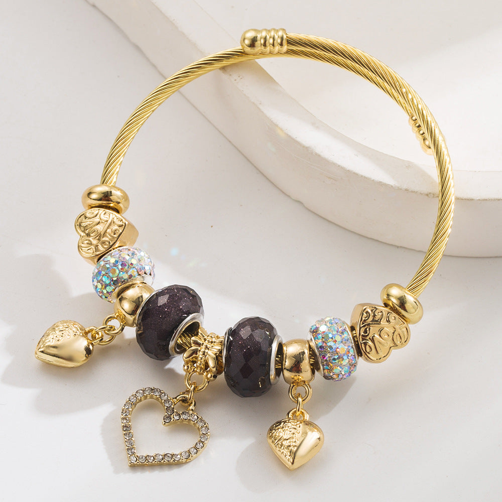 Wholesale Diamond encrusted crystal heart-shaped pendant bracelet