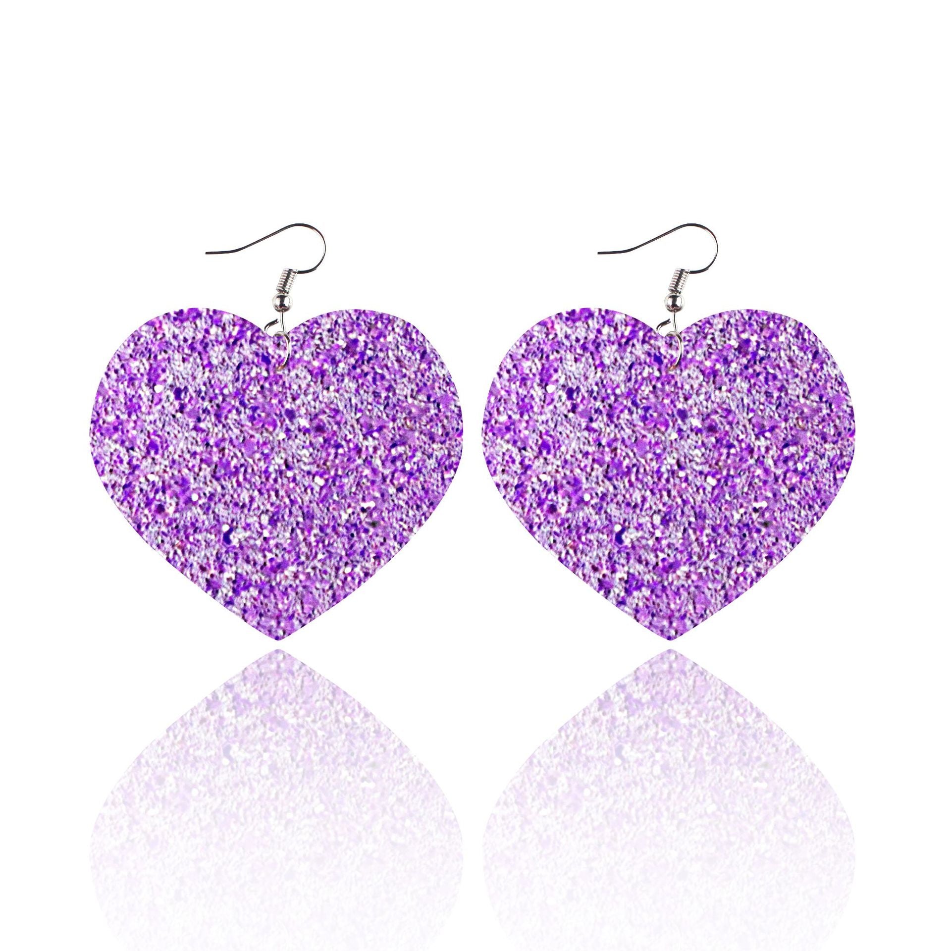 Wholesale Sequin Grain Glitter Heart Shape PU Leather Earrings