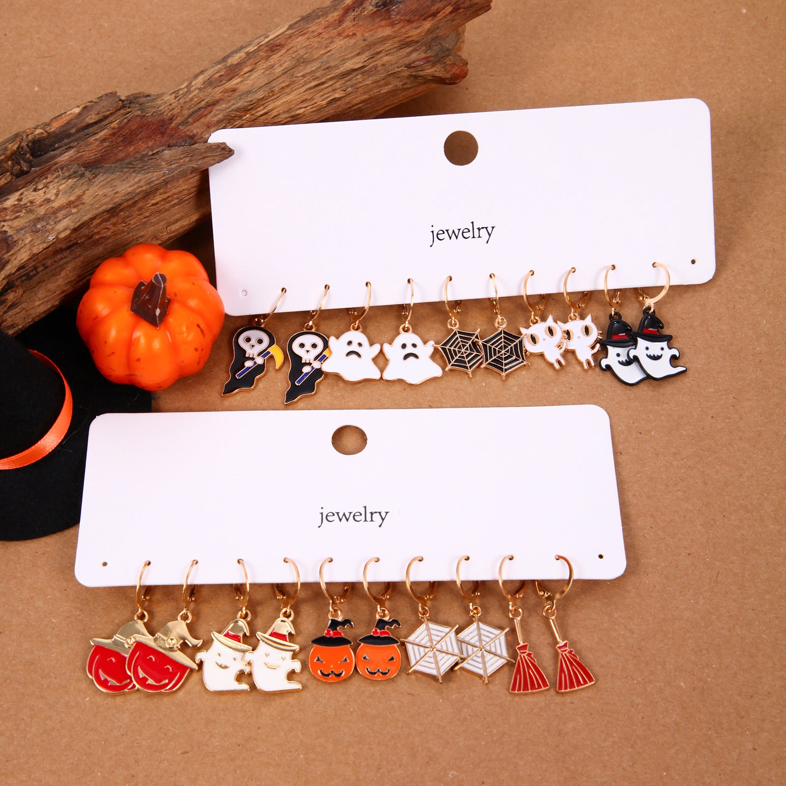 Wholesale Zinc Alloy Electroplated  Earring Set 5 Pcs Pumpkin Skull Ghost Design Women Party Jewelry Accessory