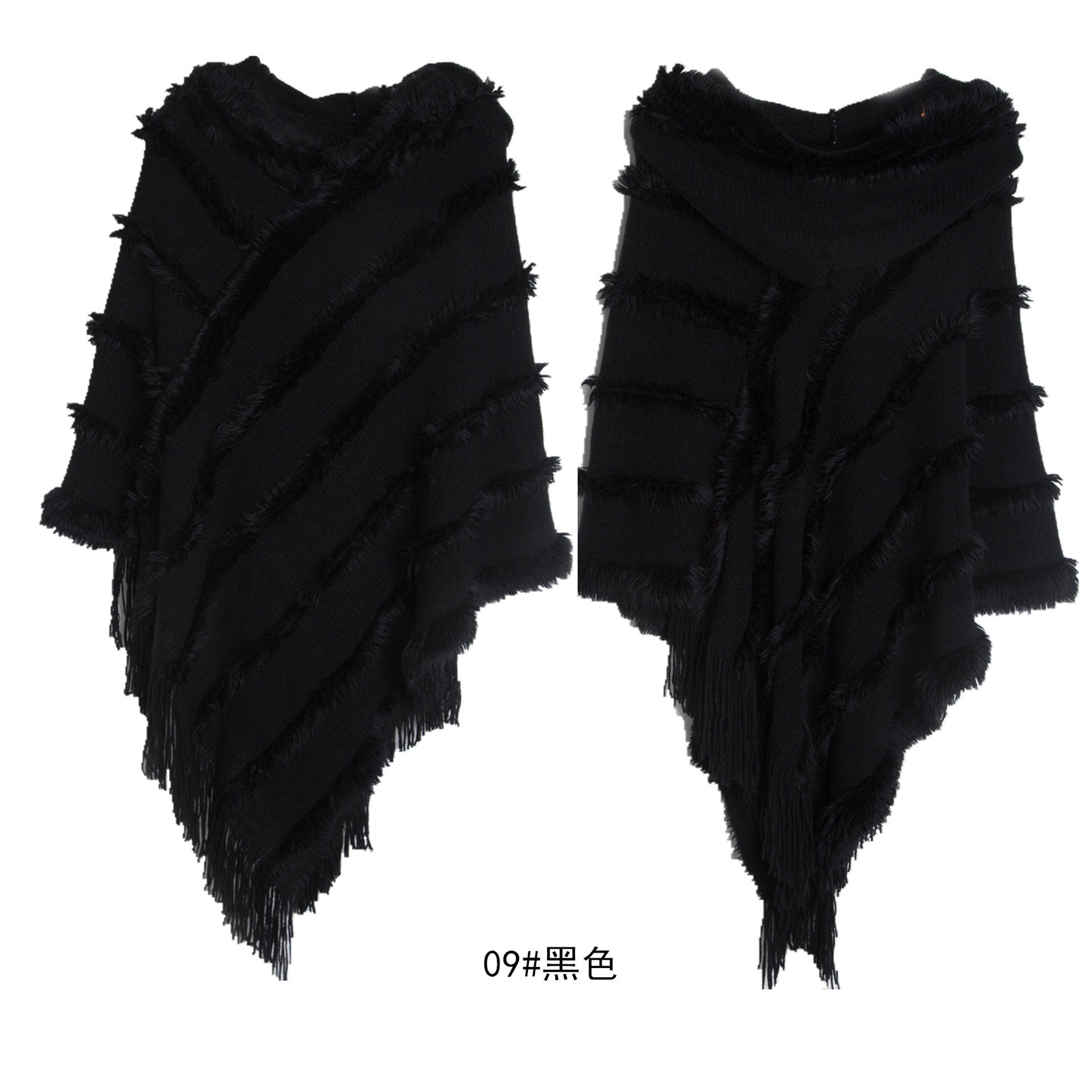 Wholesale Autumn and Winter Shawl Solid Color Hooded Knitted Pullover Cape Shawl