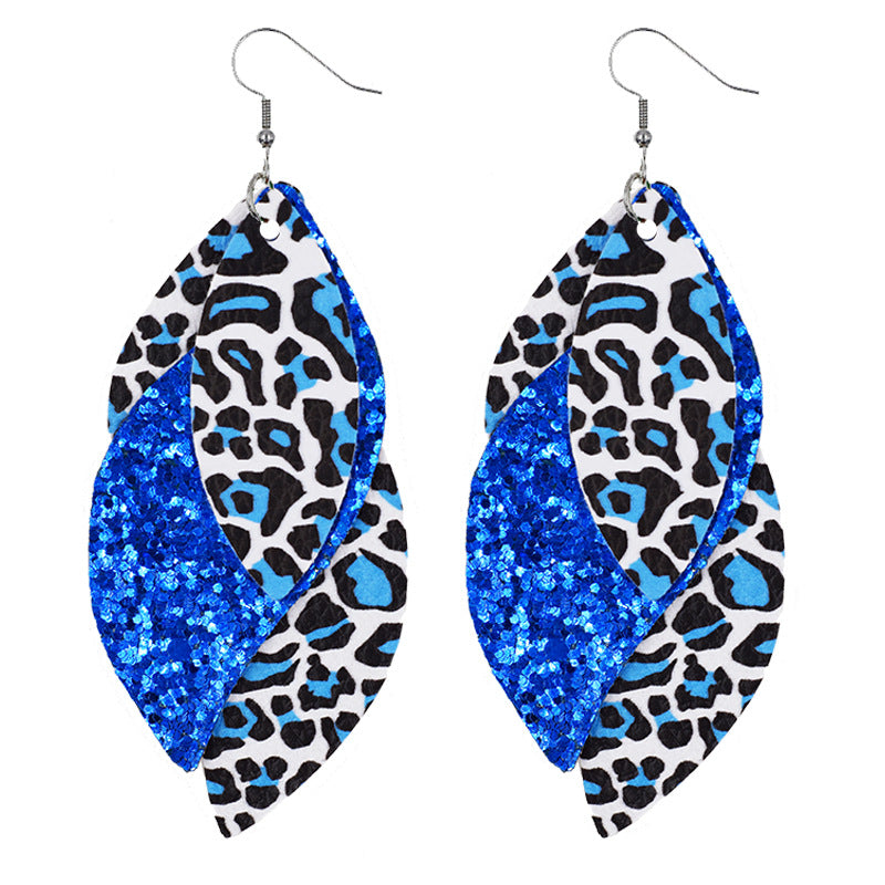 Wholesale S-Shaped Leather Earrings Leopard Print Earrings Sequin Ear Pendants