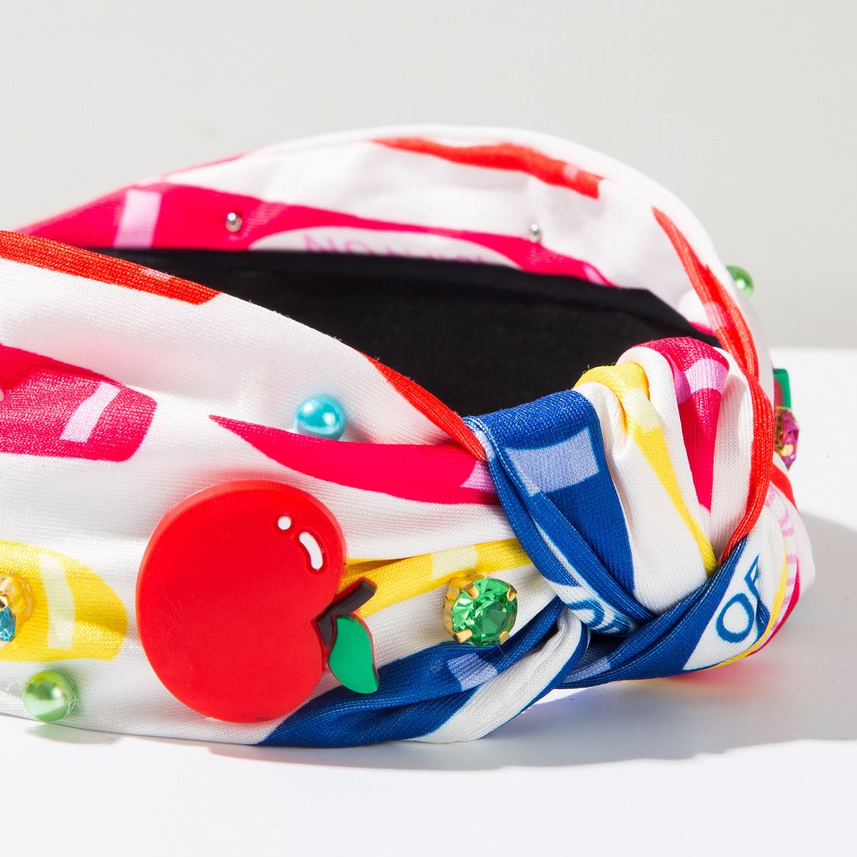 Wholesale Printed fabric headband with diamond and pearls