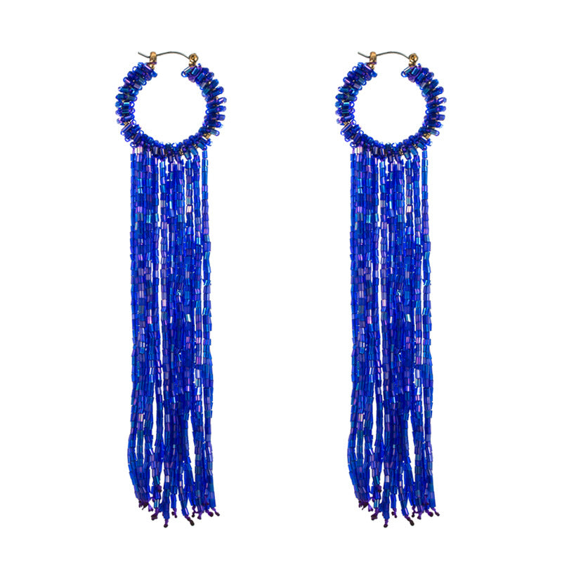 Long tassel earrings and colorful rice bead earrings
