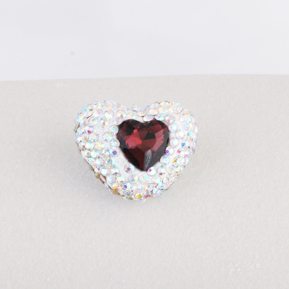 Wholesale 6PCS/Pack Love White Series Soft Pottery Diamond Ball Wearable Straight Hole Beads DIY Mobile Phone Keychain Necklace Accessories