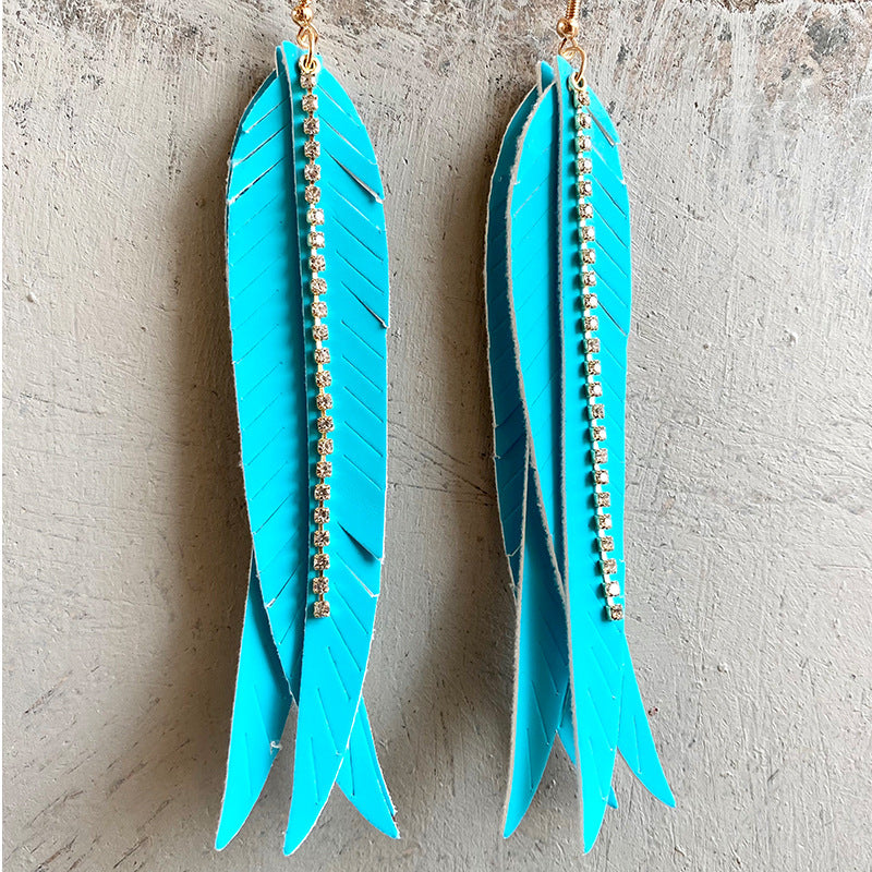 2PAIRS/PACK PACE Feather Forma de la hoja de la hoja de la cadena de diamantes de imitación