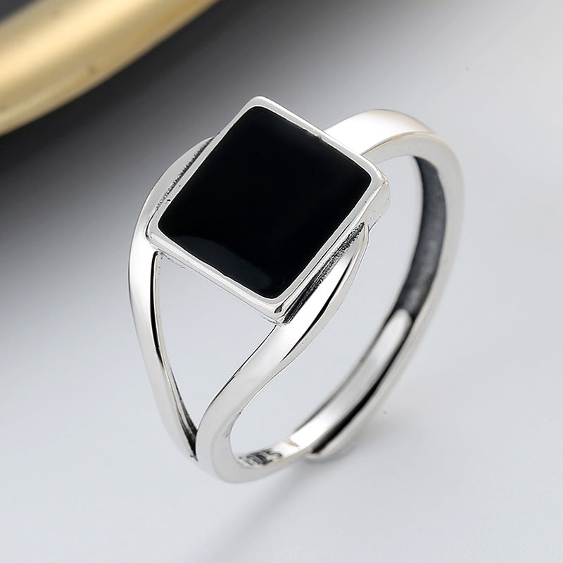 Wholesale s925 sterling silver irregular geometric black enamel ring