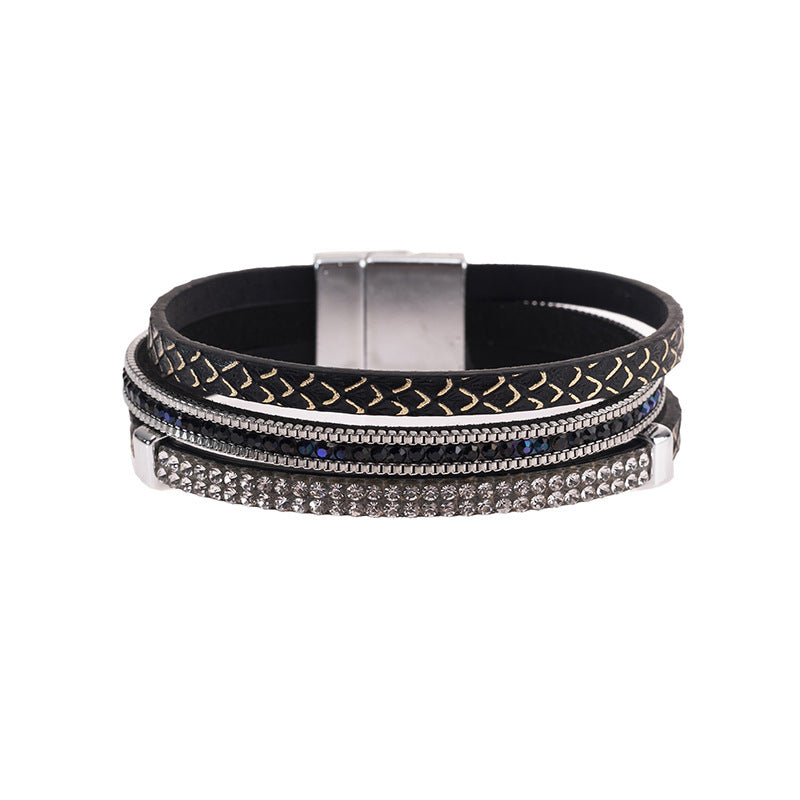 Wholesale Punk style magnetic buckle multi-layer wristband Layered Bracelet Set