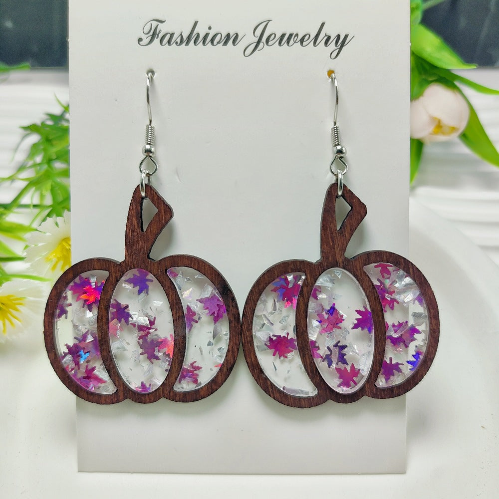 Wholesale Acrylic Simple Fashion Splicing Pumpkin Inlaid Earrings