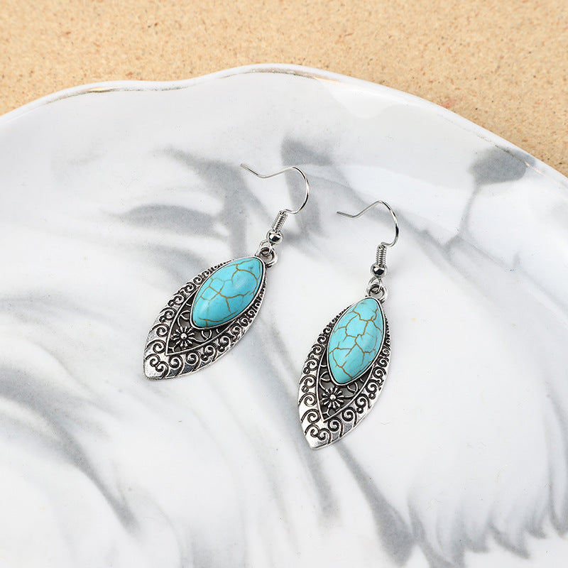 Wholesale Ethnic style green clavicle chain earrings jewelry set