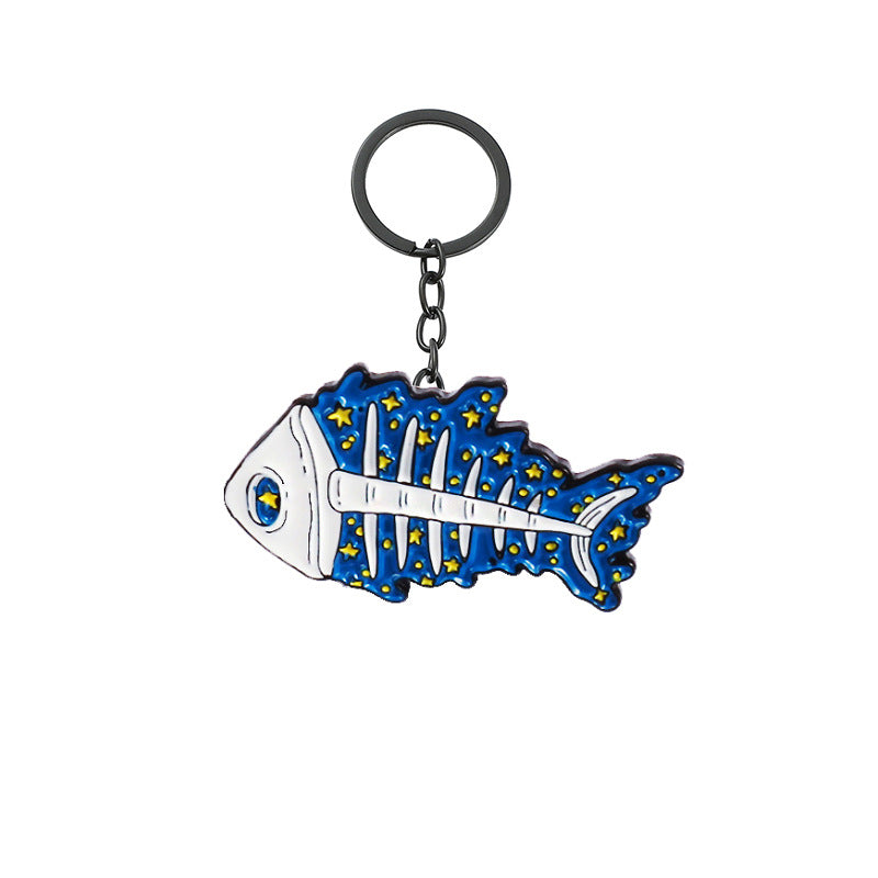 Wholesale 100pcs/pack Cute Shark Series Starry Sky Skull Zinc Alloy Keychain