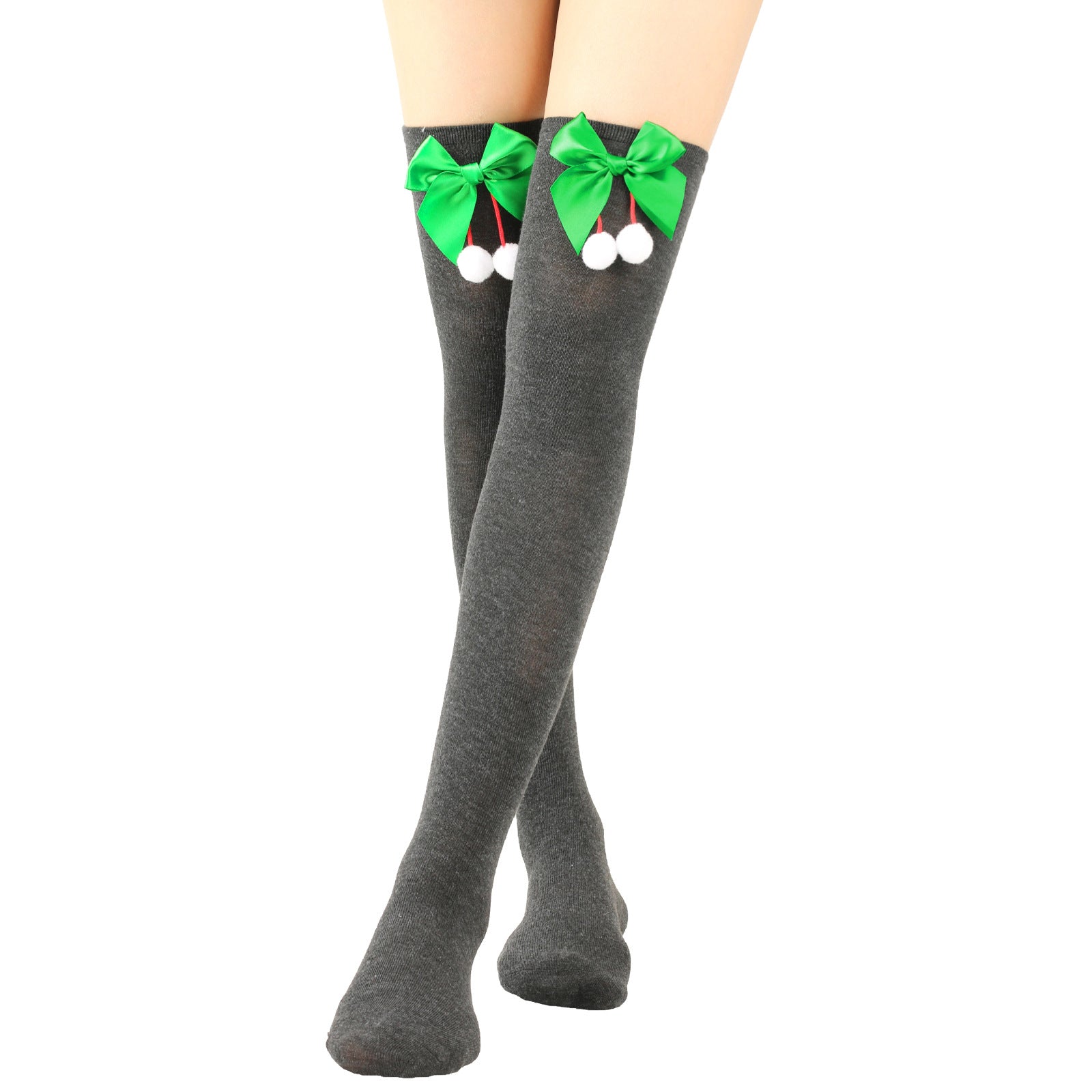 Wholesale Bow Christmas Ball Striped Over-the-Knee Socks