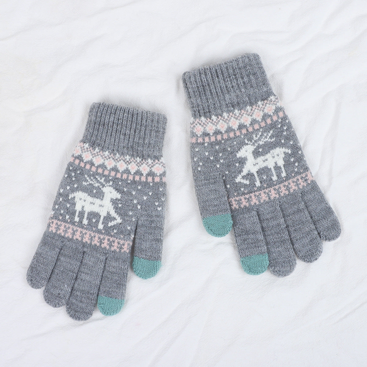 Wholesale Christmas Deer Wool Autumn and Winter Knitted Warm Touch Screen Gloves