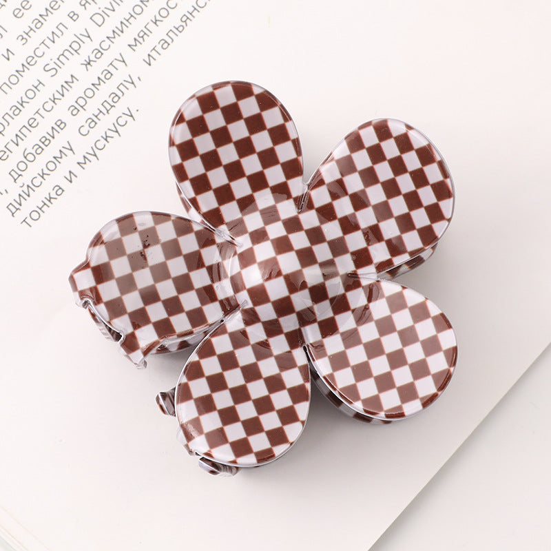 Wholesale Checkered Flower Colored Acrylic Hair Clips