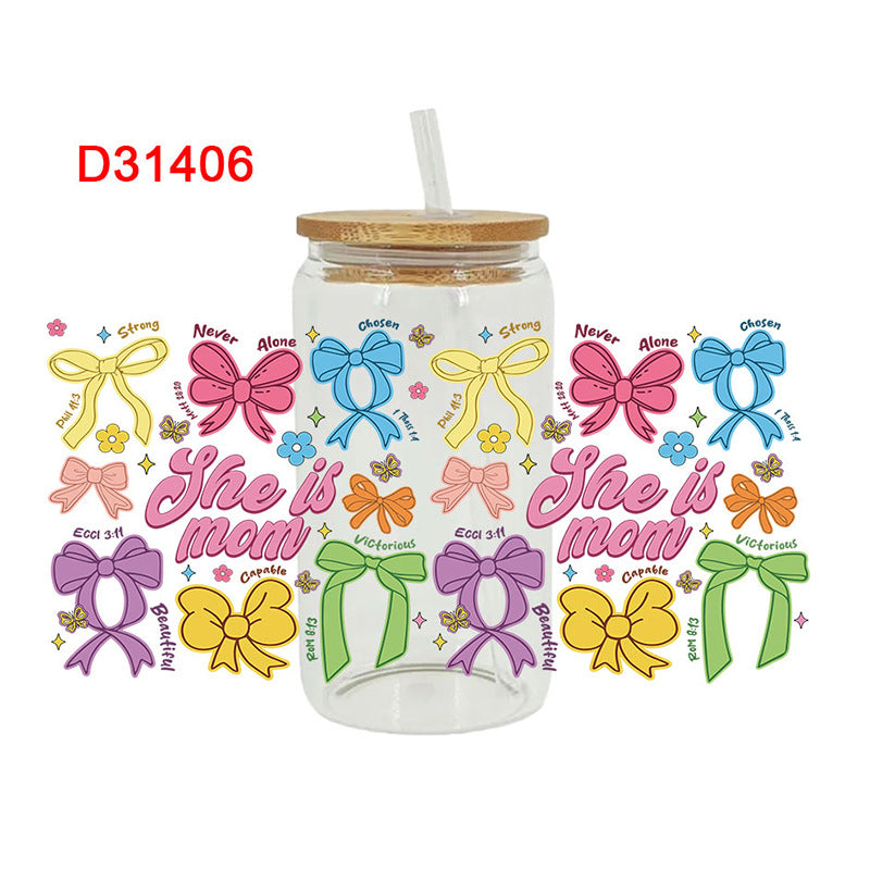 Wholesale colorful bow  16oz Cup UV DTF Wraps