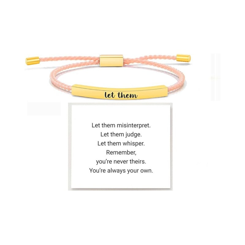 Wholesale Stainless steel bent tube inspirational text adjustable woven bracelet