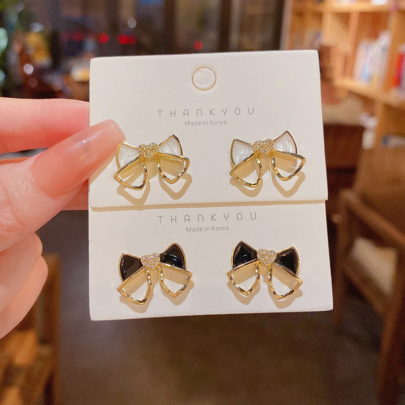 Wholesale 925 Silver Needle Drop Oil Bow Tie Copper Earrings