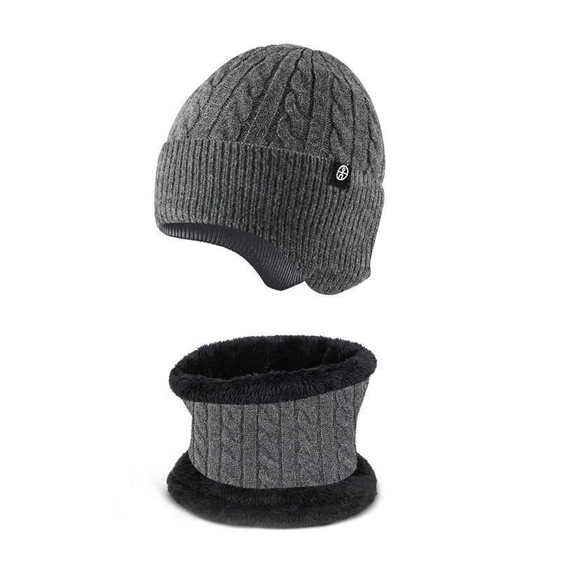 Wholesale Wool Warm Ear Protection Hat Scarf Winter Outdoor Plus Fleece Knitted Suit