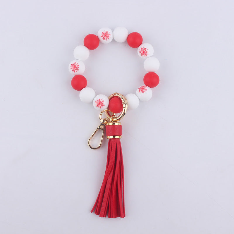 Wholesale Silicone Christmas Leather Tassel Bracelet Keychain