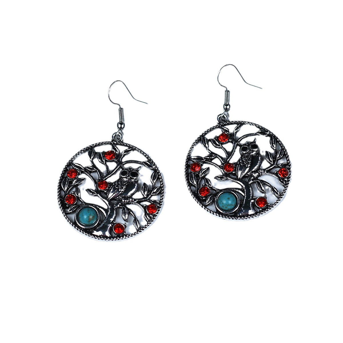 Wholesale Vintage Diamond Inlaid Owl Bohemian Ethnic Style Earrings