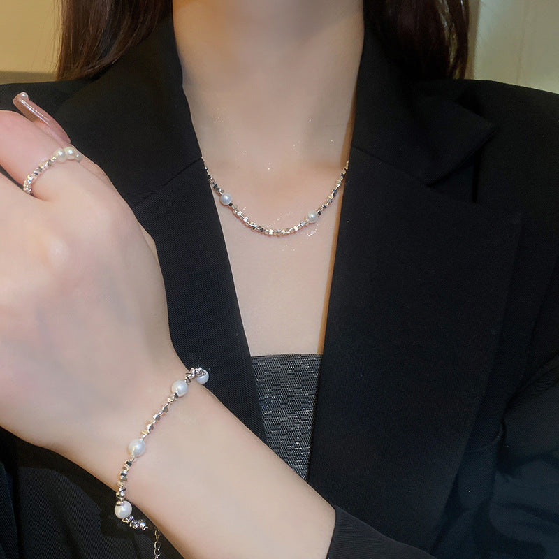 Wholesale Pearl Silver Fashion Bracelet Necklace Set
