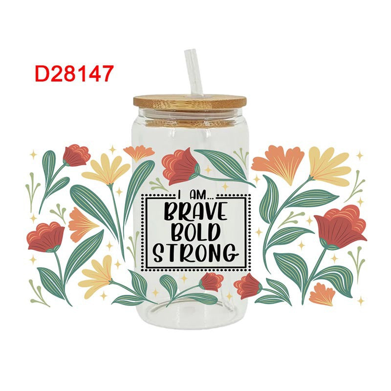 Wholesale Colorful Summer English Flowers 16oz Cup UV DTF Wraps